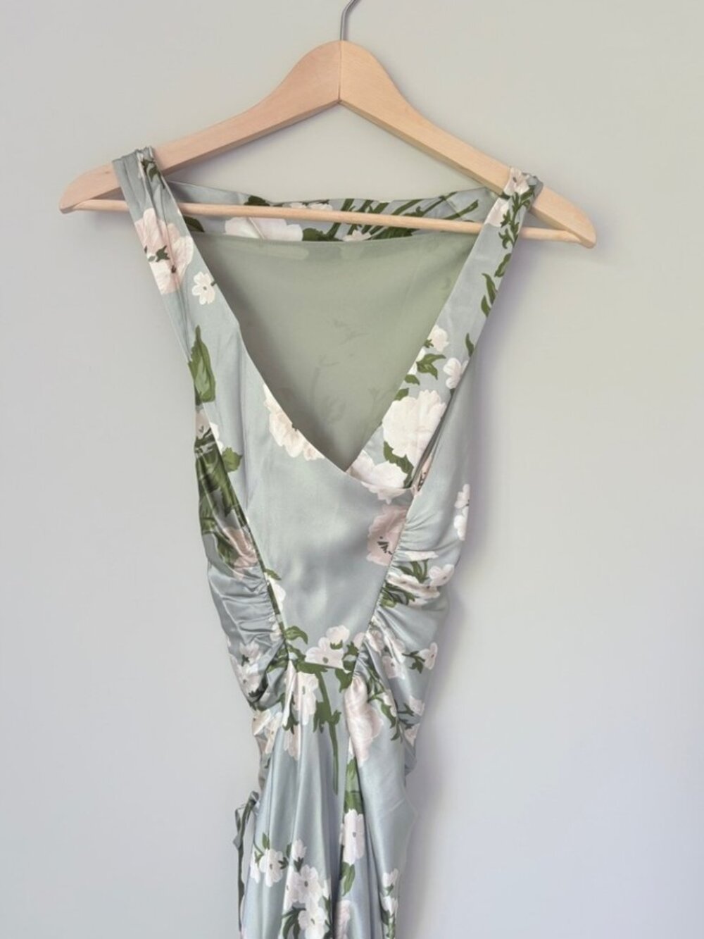 NEW Reformation Anaiis Long Silk Dress Tarragon Green Floral | size 0 - Picture 11 of 16